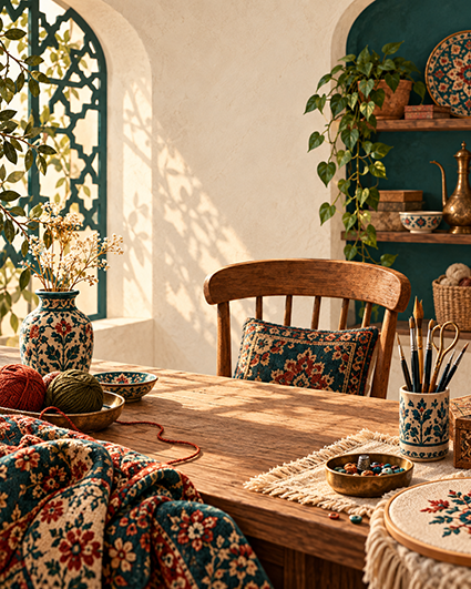 میز کار هنری و صندلی آماده برای همراهی هنرمندان